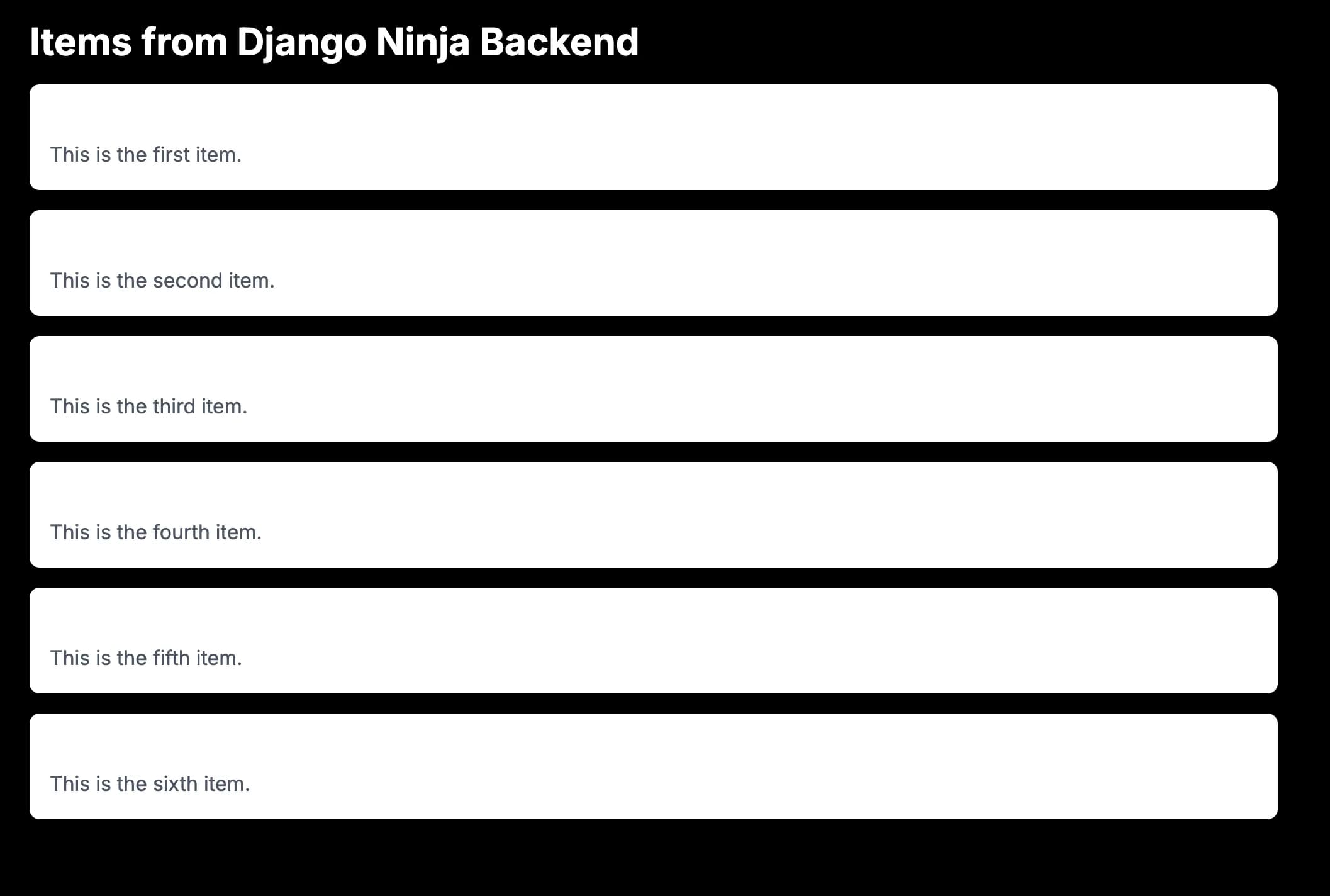 Next.js frontend displaying items from Django Ninja backend